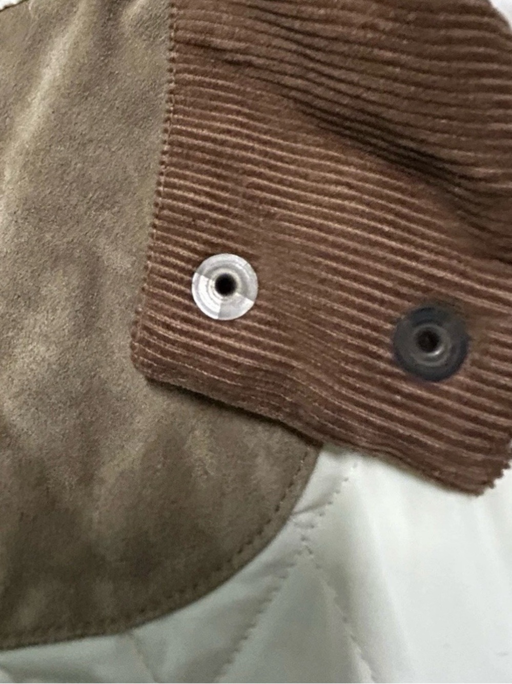 Women’s Ralph Lauren Cream Quilted Puffer Vest Brown Corduroy Collar Size Large - Picture 3 of 6
